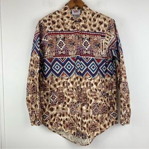 Vintage Prairie Heat size Medium Women’s Brown Blue Southwestern Western Shirt